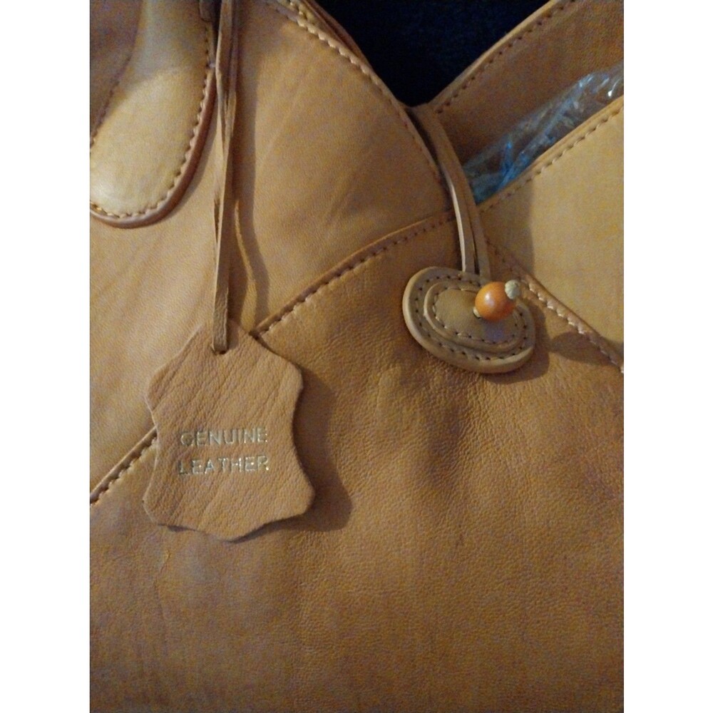 Coldwater Creek Womens Tan Cognac Leather Boho Hobo Shoulder Tote Bag Large - Picture 2 of 13